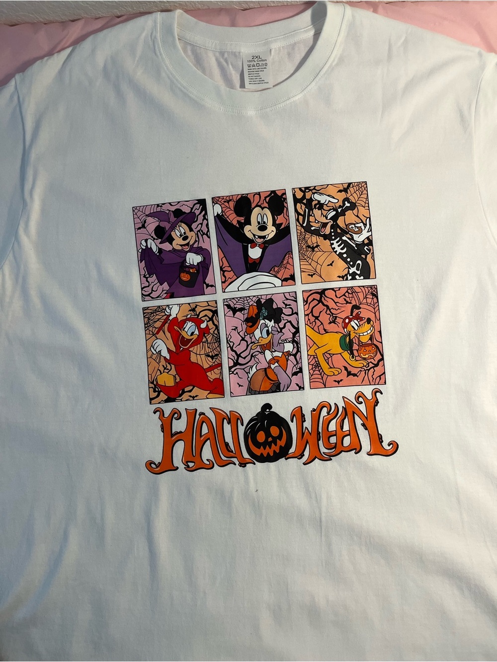 Disney White Halloween Panel Graphic Tee with Orange Accents